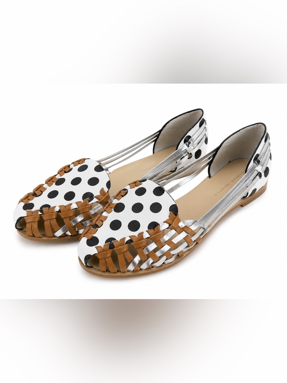 Sophia Webster Silver Metallic Polka Dot Leather Woven Sandals Size 7 Like New